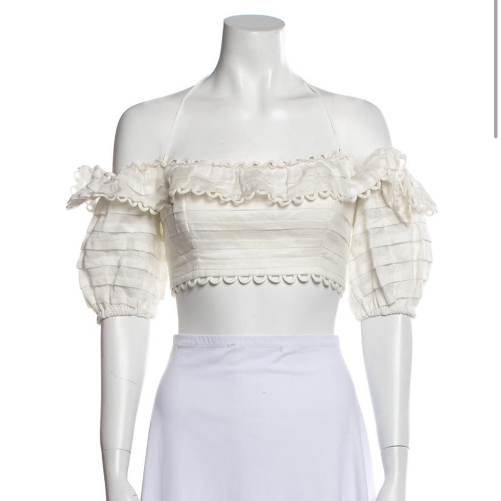 White Off-Shoulder Ruffle Crop Top